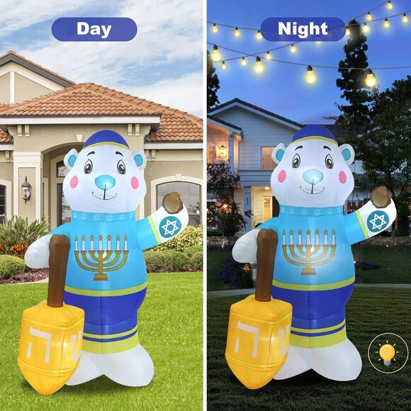 8FT Hanukkah Bear Inflatable Outdoor Holiday Decoration for Lawn Patio Deck - Picture 5 of 7